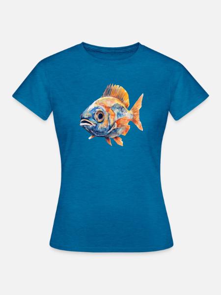 Aquarellfisch Farbexplosion - Frauen T-Shirt - Antikblaues Saphir meliert