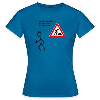 Arbeit beim Staat - Frauen T-Shirt - Antikblaues Saphir meliert - Vorne - AI Model Female 172 dark (172cm)