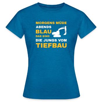 Génie civil Génie civil Construction d’une route Excavatrice Conducteur Excavation - T-shirt Femme - bleu saphir antique chiné - Devant - AI Model Female 172 dark (172cm)