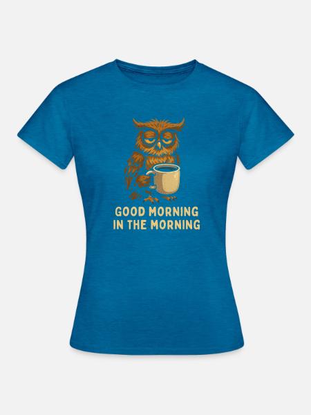 Schlafmütze Eule mit Kaffee - Frauen T-Shirt - Antikblaues Saphir meliert