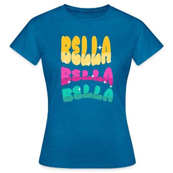 Bella Bella Dreifarbige Schrift - Frauen T-Shirt - Antikblaues Saphir meliert - Vorne - AI Model Female 172 dark (172cm)