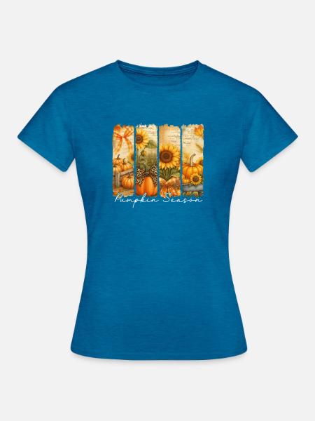 Kürbis-Saison Sonnenblumenfeld - Frauen T-Shirt - Antikblaues Saphir meliert