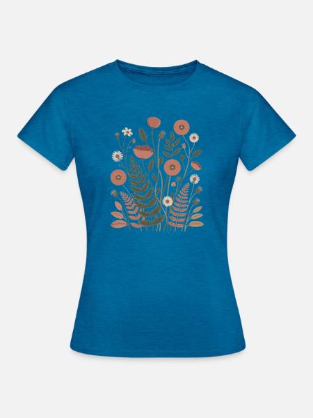 Boho Blumen – Blühende Harmonie - Frauen T-Shirt - Antikblaues Saphir meliert