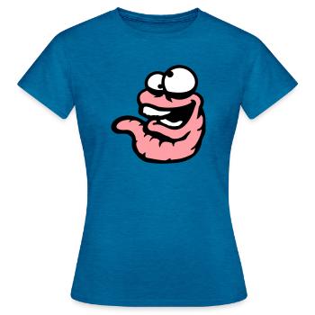 Worm Laughing Crazy Squinting Silly Stupid - Women's T-Shirt - antique blue sapphire heather - Front - AI Model Female 172 dark (172cm)