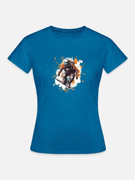 Astronaut Snowboard - Frauen T-Shirt - Antikblaues Saphir meliert