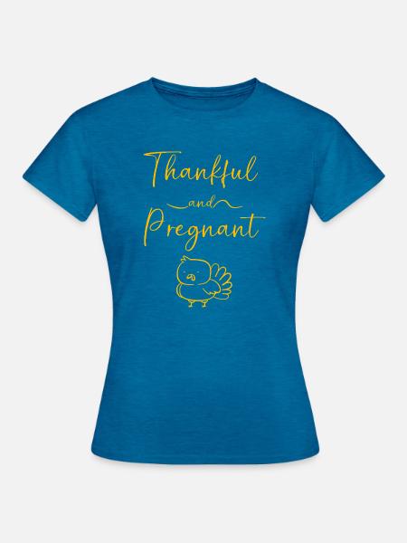 Thanksgiving Gender Reveal Werdende Mutter - Frauen T-Shirt - Antikblaues Saphir meliert