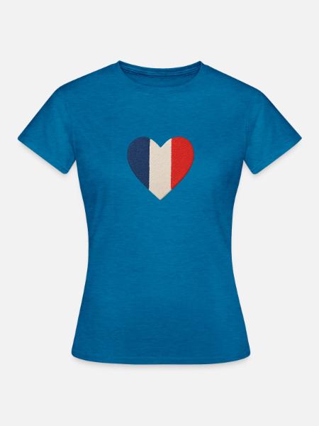 Dreifarbiges blaues, weißes, rotes Herz - Frauen T-Shirt - Antikblaues Saphir meliert