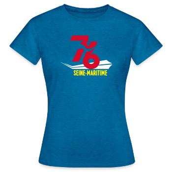 Stilisiertes Seine-Maritime-Emblem 76 - Frauen T-Shirt - Antikblaues Saphir meliert - Vorne - AI Model Female 172 dark (172cm)