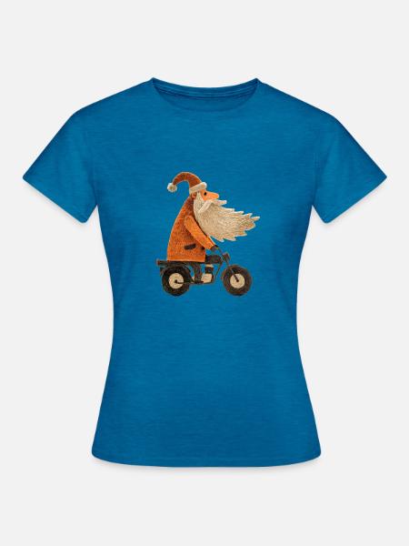 Weihnachtsmann auf Motorrad - Frauen T-Shirt - Antikblaues Saphir meliert