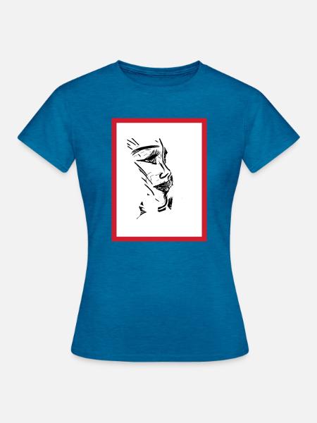 Weibliche Porträt-Tinte - Frauen T-Shirt - Antikblaues Saphir meliert