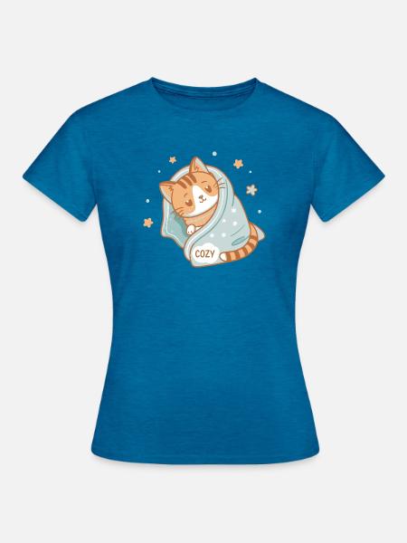 Gemütliche Katze unter Sternendecke Gemütlich - Frauen T-Shirt - Antikblaues Saphir meliert