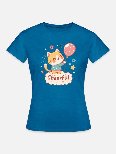 Festliche Ballonkatze - Frauen T-Shirt - Antikblaues Saphir meliert