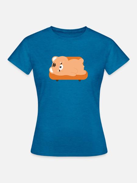 Sleepy Couch Tiger - Frauen T-Shirt - Antikblaues Saphir meliert