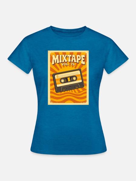 Retro-Mixtape-Illustration mit warmen Siebzigern - Frauen T-Shirt - Antikblaues Saphir meliert