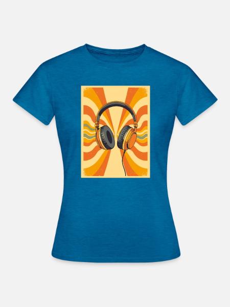 Warme Retro-Kopfhörer mit groovy Circular Vibrati - Frauen T-Shirt - Antikblaues Saphir meliert