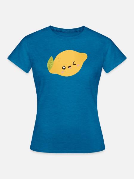 Lemon Kawaii - Frauen T-Shirt - Antikblaues Saphir meliert