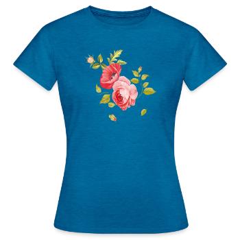 Rosenbouquet  - Frauen T-Shirt - Antikblaues Saphir meliert - Vorne - AI Model Female 172 dark (172cm)
