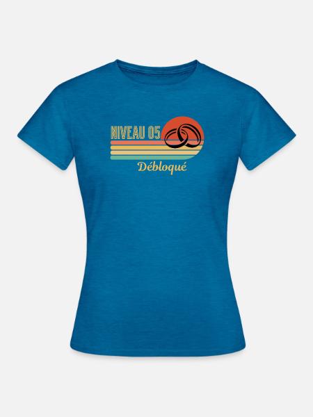 Level 05 Freigeschaltetes Retro-Grafikdesign - Frauen T-Shirt - Antikblaues Saphir meliert
