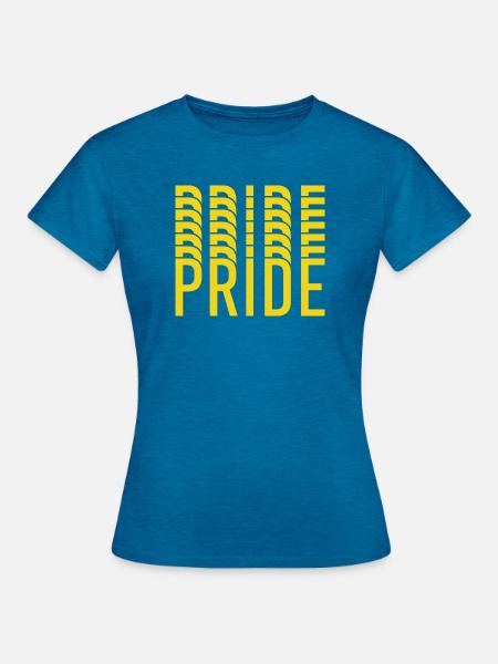 Pride Yellow Text Muster - Frauen T-Shirt - Antikblaues Saphir meliert