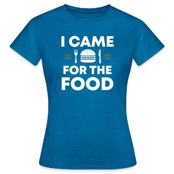Je suis venu pour la nourriture | Je suis venu pour la nourriture - T-shirt Femme - bleu saphir antique chiné - Devant - AI Model Female 172 dark (172cm)