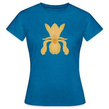 Golden Iris Bloom - Women's T-Shirt - antique blue sapphire heather - Front - AI Model Female 172 dark (172cm)