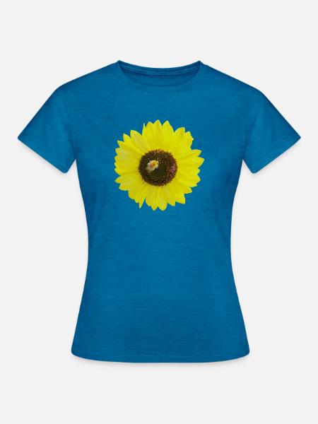 Sonnenblume mit Biene, Fotografie, Frühling Sommer - Frauen T-Shirt - Antikblaues Saphir meliert