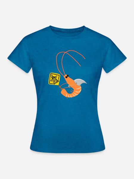 Garnelen-Süßer Cartoon-Hai - Frauen T-Shirt - Antikblaues Saphir meliert