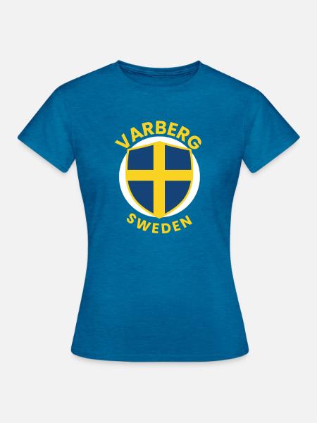 Schwedisches Schildflaggenemblem - Frauen T-Shirt - Antikblaues Saphir meliert
