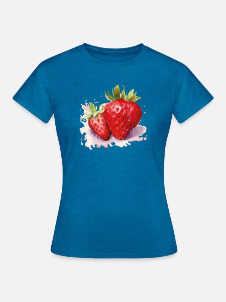 Wasserfarben Erdbeeren - Frauen T-Shirt - Antikblaues Saphir meliert
