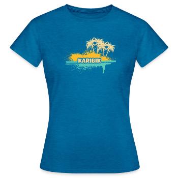 Urlaub Karibik - Frauen T-Shirt - Antikblaues Saphir meliert - Vorne - AI Model Female 172 dark (172cm)