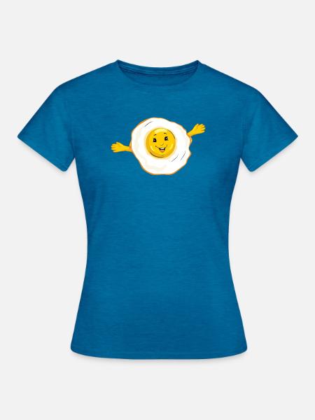 Cartoon_smiling_fried_egg - Frauen T-Shirt - Antikblaues Saphir meliert
