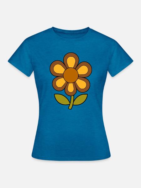 70er Jahre Blume Muster Retro flowerpower - Frauen T-Shirt - Antikblaues Saphir meliert