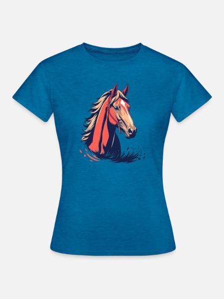 Pferdekopf Pferd Reiten Mädchen Geschenk - Frauen T-Shirt - Antikblaues Saphir meliert