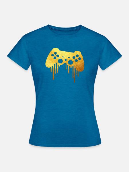 Gold player gamer - Frauen T-Shirt - Antikblaues Saphir meliert
