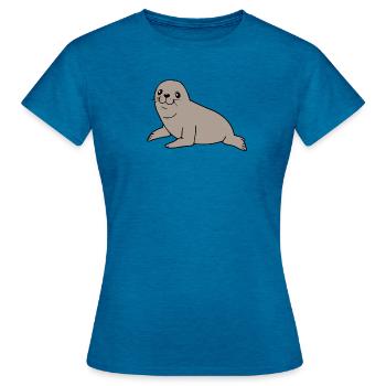 Seehund Robben T-shirt Geschenk Norddeutschland - Frauen T-Shirt - Antikblaues Saphir meliert - Vorne - AI Model Female 172 dark (172cm)