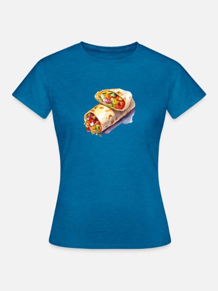 Bunter Gemüse-Wrap Illustration - Frauen T-Shirt - Antikblaues Saphir meliert
