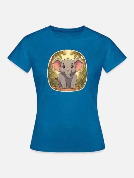 Kleiner Elefant im Dschungel - Frauen T-Shirt - Antikblaues Saphir meliert