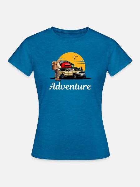Abenteuerpfad Campingroadtrip - Frauen T-Shirt - Antikblaues Saphir meliert