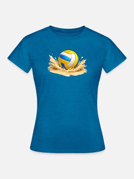 Volleyball im Sand am Strand - Frauen T-Shirt - Antikblaues Saphir meliert