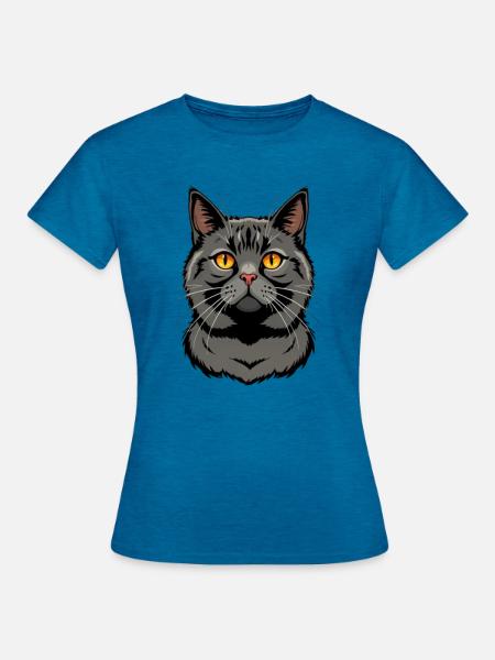 schwarze Katze britisch Kurzhaar - Frauen T-Shirt - Antikblaues Saphir meliert