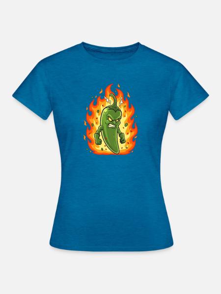 Feuriger Chili-Kämpfer - Frauen T-Shirt - Antikblaues Saphir meliert