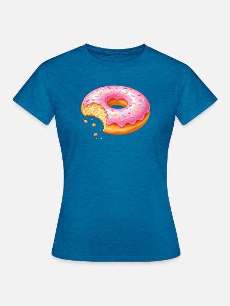 Donut mit Biss – Süßes Dessert Design   - Frauen T-Shirt - Antikblaues Saphir meliert