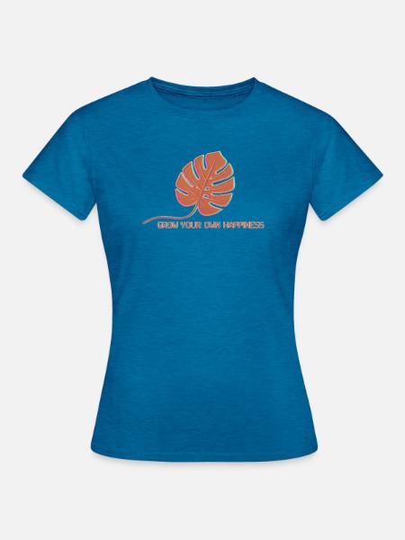 Monstera Glow Glücksblatt - Frauen T-Shirt - Antikblaues Saphir meliert