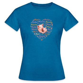 Pig Piglet Mom Heart – Mother's Day Gift - Women's T-Shirt - antique blue sapphire heather - Front - AI Model Female 172 dark (172cm)