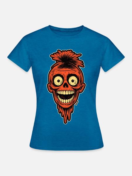 Crimson Skull Mohawk Maskottchen - Frauen T-Shirt - Antikblaues Saphir meliert