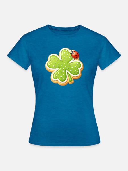 Kleeblatt Keks mit Marienkäfer  - Frauen T-Shirt - Antikblaues Saphir meliert