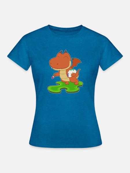 Drache Maler Pinsel Malen - Frauen T-Shirt - Antikblaues Saphir meliert