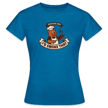 Pig Pitmaster BBQ Rubs and Ribs - Women's T-Shirt - antique blue sapphire heather - Front - AI Model Female 172 dark (172cm)
