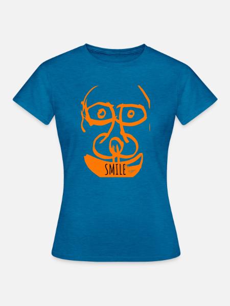 Oranges Doodle-Lächeln - Frauen T-Shirt - Antikblaues Saphir meliert