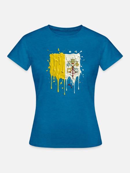 Vatikans Gelb-Weiß Farbsplit - Frauen T-Shirt - Antikblaues Saphir meliert